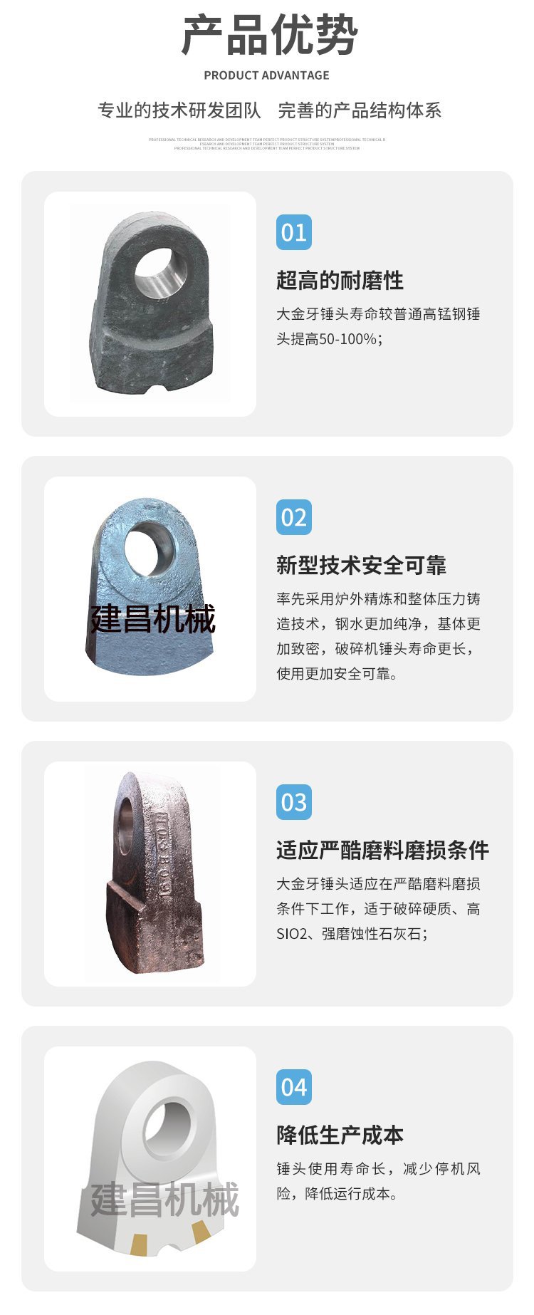 錘式破碎機(jī)配件與制砂機(jī)耐磨件 高鉻耐磨合金錘頭供貨商的選擇指南